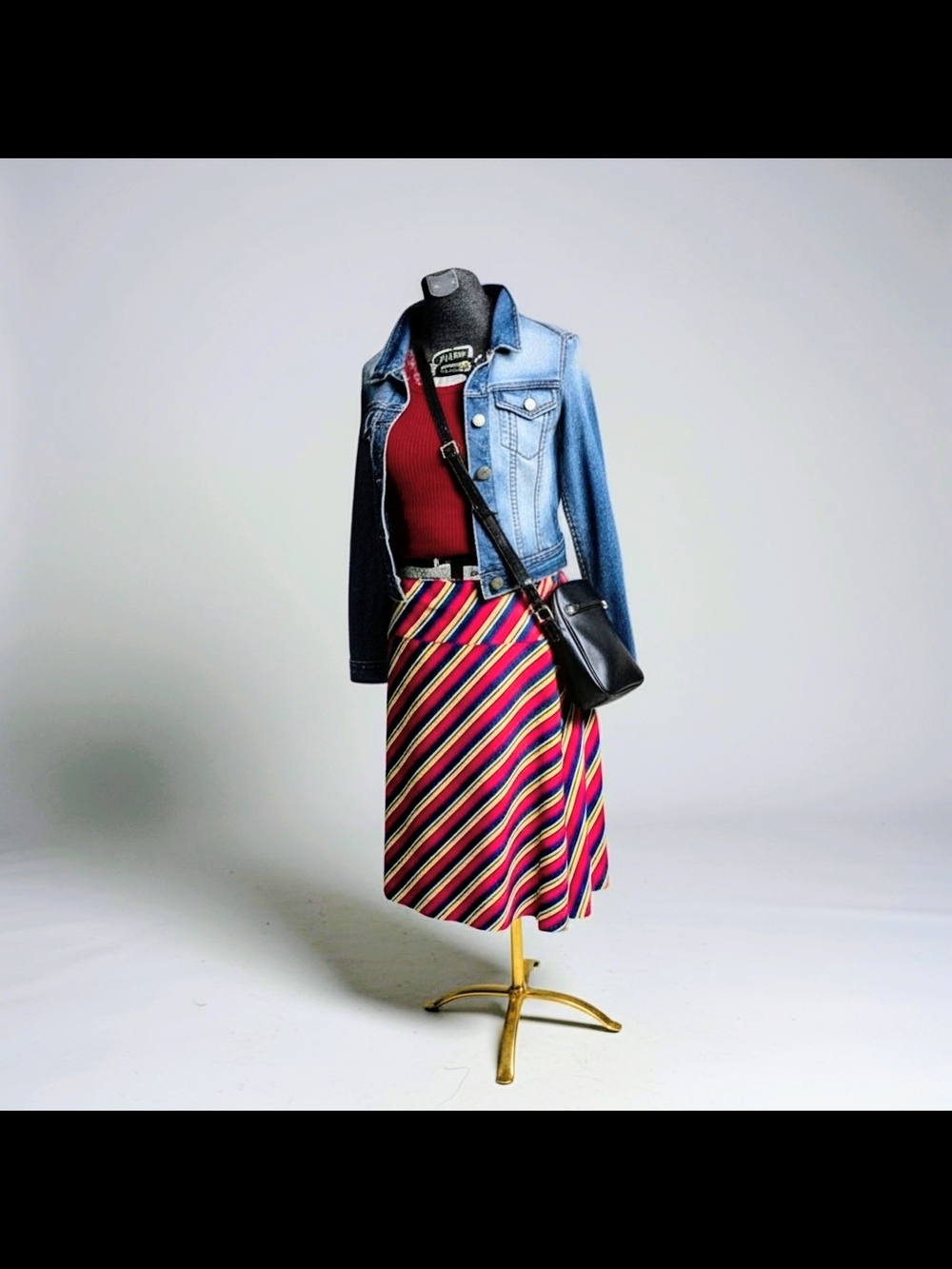 LuLaRoe 2016 Azure Midi Skirt Retro Rainbow Diagonal Stripe A-Line High Waist 3X